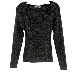 Anthropologie Sweetheart Black Gold Metallic Knit
Long Sleeve Sweater Top Size S